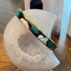 Teal & Black Enamel Bangle Bracelet Cuff Snap Closure